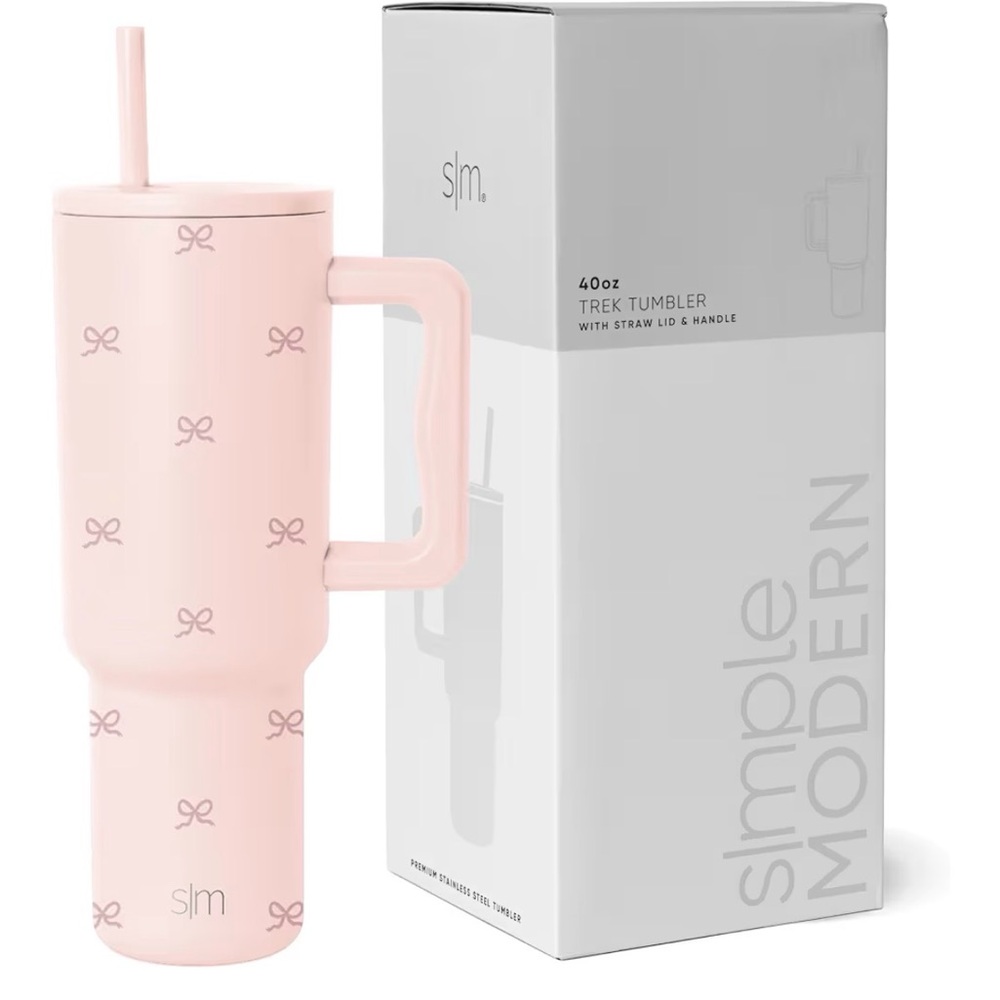 ISO Simple Modern Pink Trek Tumbler with Straw Lid & Handle Bows on Tulle